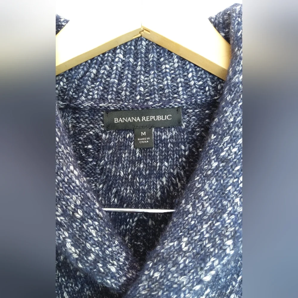 Banana Republic shawl collar blue heavy knit yak wool blend sweater